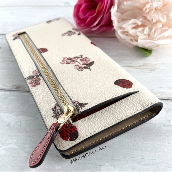 NWT COACH 🐞Ladybug Floral Slim Long Wallet Bag - Picture 5 of 13